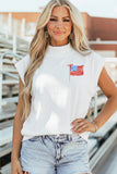 White Patriotic Flag Double Printed Mock Neck Tee Aaria Tees