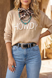 Parchment Corder HOWDY Letter Graphic Crew Neck Relaxed Sweater Aaria Tees