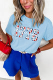 Light Blue America 1776 Floral Print Relaxed T Shirt Aaria Tees