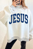Light Grey FAITH/ JESUS Double Side Letter Print Casual High Neck Sweatshirt Aaria Tees