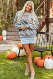 Light Grey Rhinestone Skull Graphic Drop Shoulder Sweatshirt - Aaria Tees Aaria Tees