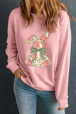 Pink Floral Bow Rabbit Easter Fashion Pullover Sweatshirt Aaria Tees