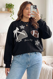 Black Rugby Game Day Patchwork Graphic Plus Size Sweatshirt Aaria Tees