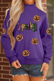 Tillandsia Purple Sequin Pumpkin Spooky Graphic Halloween Pullover Sweatshirt Aaria Tees