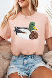 Pink Faux Quilted Mallard Casual Round Neck Tee Aaria Tees