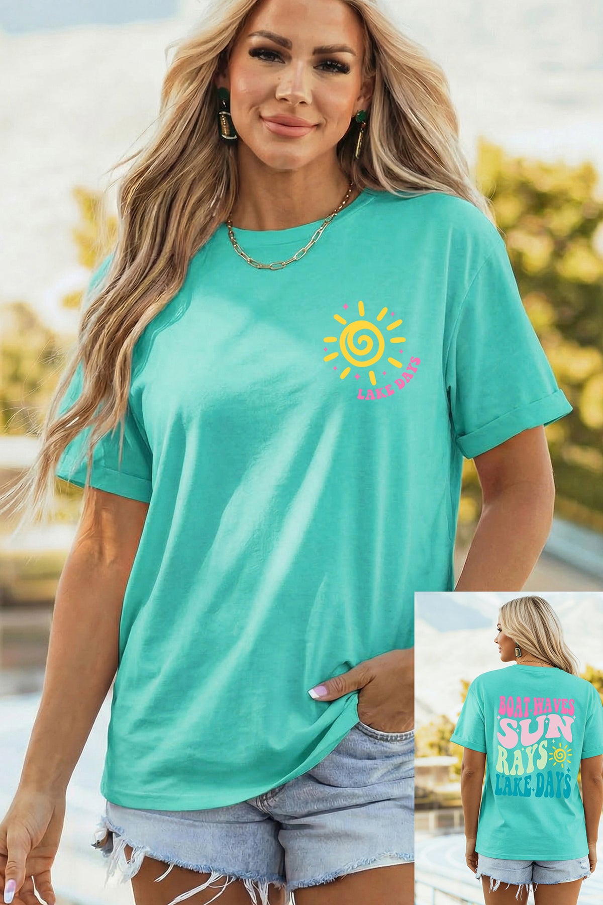 Mint Green LAKE DAYS Double Side Printed Vacation T Shirt - Aaria Tees