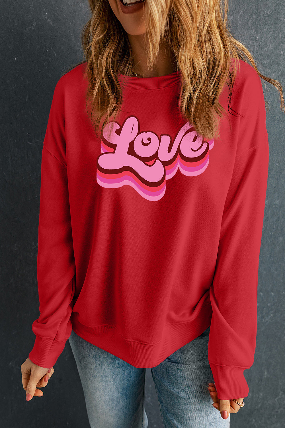 Red Love Printed Crewneck Valentines Pullover Sweatshirt - Aaria Tees Aaria Tees
