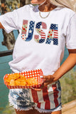 White USA Faux Patchwork Graphic Tee Aaria Tees