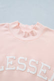 Light Pink BLESSED Embroidered Trim Patch Graphic Plus Size Mock Neck Sweatshirt - Aaria Tees Aaria Tees