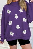 Tillandsia Purple Halloween Sequined Ghost Print Mock Neck Graphic Sweatshirt Aaria Tees
