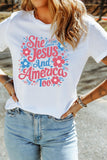 White She Loves Jesus And America Too Floral Graphic Tee Aaria Tees