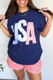 Blue USA Graphic July 4th Crew Neck T Shirt Aaria Tees