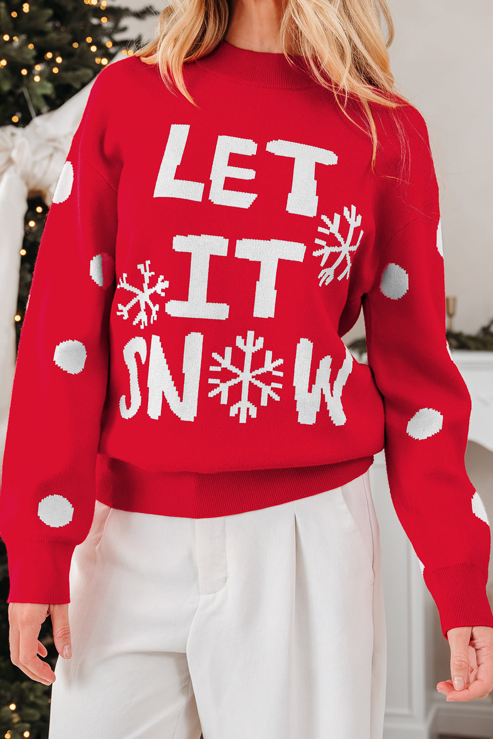 Red Dahlia LET IT SNOW Graphic Christmas Holiday Loose Sweater - Aaria Tees Aaria Tees