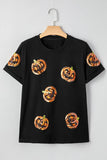 Black Sequin Pumpkin Face Halloween T Shirt - Aaria Tees Aaria Tees
