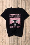 Black COWGIRL DONT CRY Steer Head Print Short Sleeve Top - Aaria Tees Aaria Tees