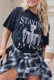 Black STAYING ALIVE Funny Skeleton Print Round Neck T Shirt - Aaria Tees Aaria Tees