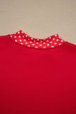 Sail Blue Polka Dot Letter Print Contrast Trim Mock Neck Sweatshirt Aaria Tees