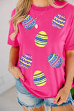 Rose Red Sequin Easter Egg Graphic Casual T Shirt Aaria Tees