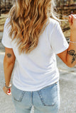 White Faux Patchwork Print Patriotic Cross Tee Aaria Tees