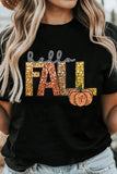 Black Hello Fall Letter Pumpkin Printed Thanksgiving T Shirt Aaria Tees