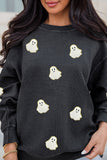 Black Oversized Ghost Print Pullover Corded Sweatshirt Aaria Tees