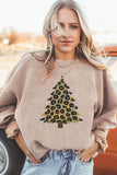 Apricot Leopard Christmas Tree Graphic Corded Sweatshirt Aaria Tees