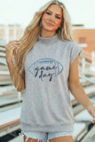 Light Grey Embroidered Game Day Football High Neck Short Sleeve Top - Aaria Tees Aaria Tees
