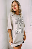 Gray Rock & Roll Graphic Distressed Vintage Tee - Aaria Tees Aaria Tees