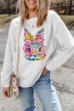 White Floral Rabbit with Glasses Graphic Corded Easter Sweatshirt Aaria Tees