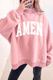 Light Pink WWJD/ AMEN Double Side Printed Mock Neck Reversible Sweatshirt - Aaria Tees Aaria Tees
