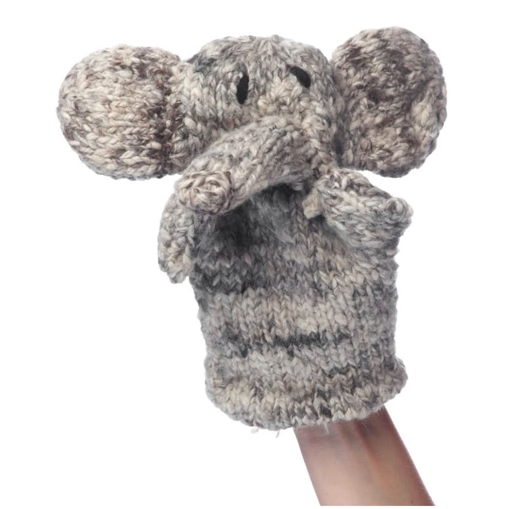 Organic Wool Knit Hand Puppet  | Elliot the Elephant - Aaria Tees