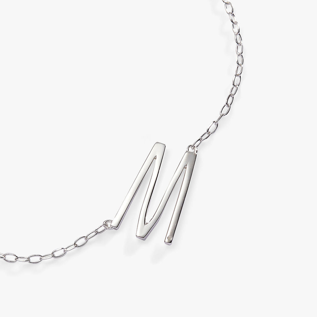 Initial M Precious Elongated Necklace - Aaria Tees Aaria Tees
