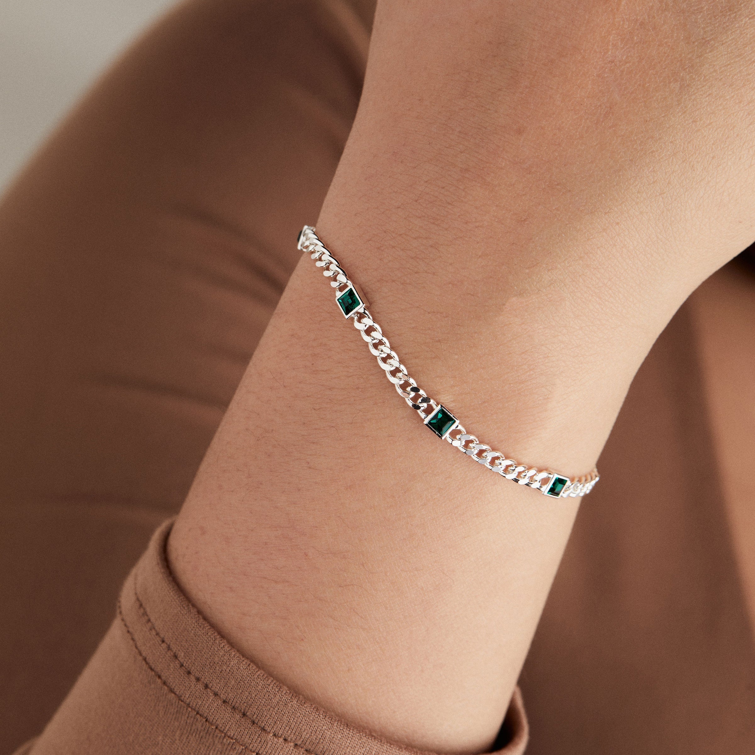 May Birthstone Emerald Curb Chain Bracelet - Aaria Tees Aaria Tees