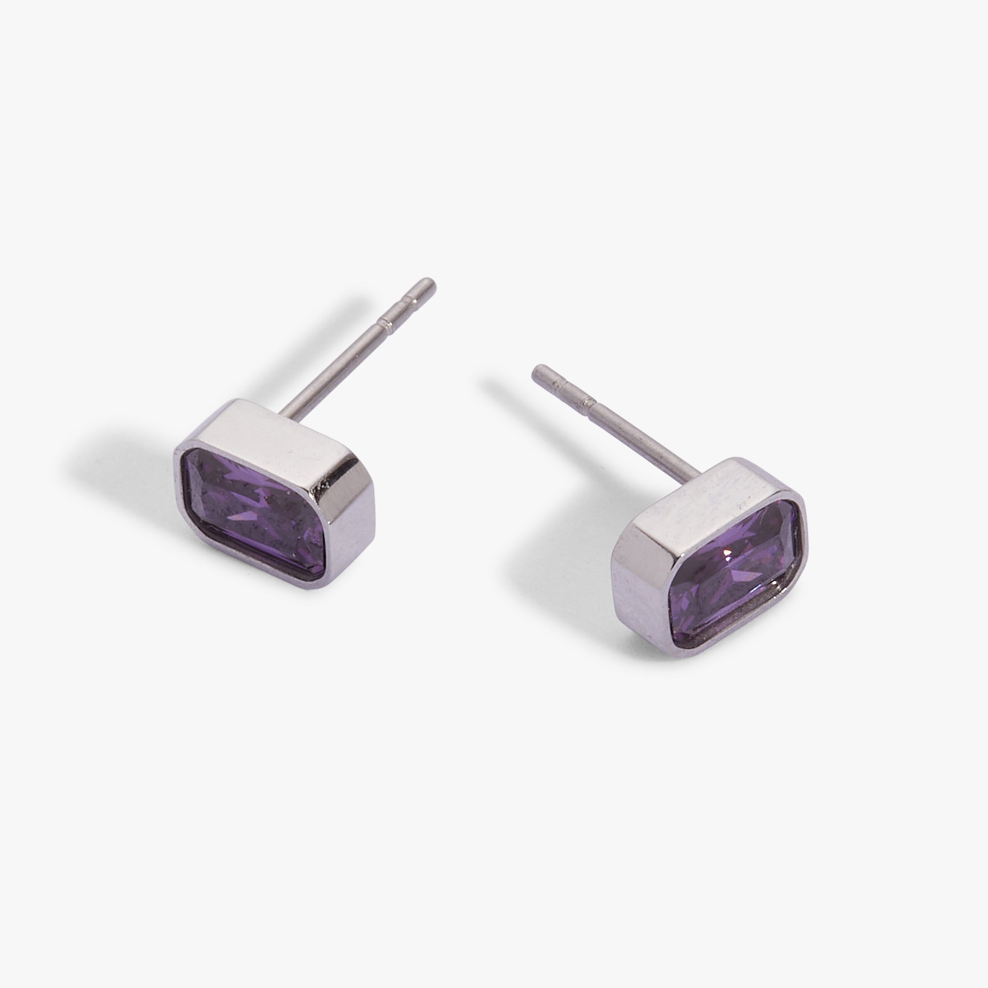 February Emerald-Cut Birthstone Stud Earrings - Aaria Tees Aaria Tees