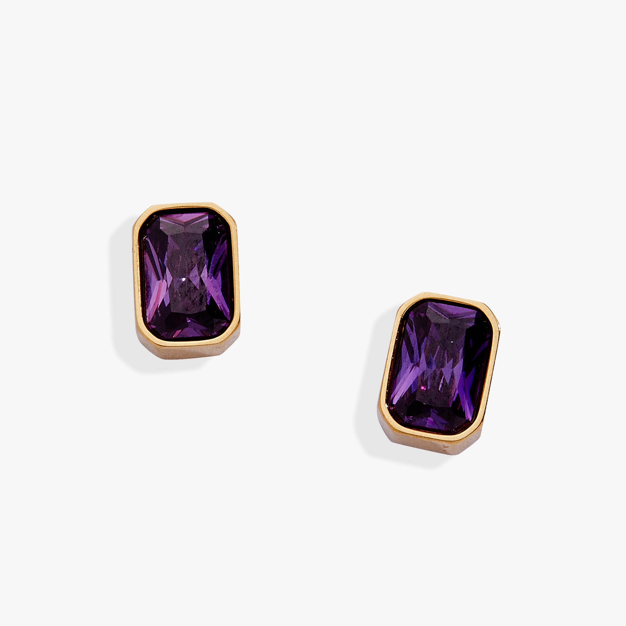 February Emerald-Cut Birthstone Stud Earrings - Aaria Tees Aaria Tees