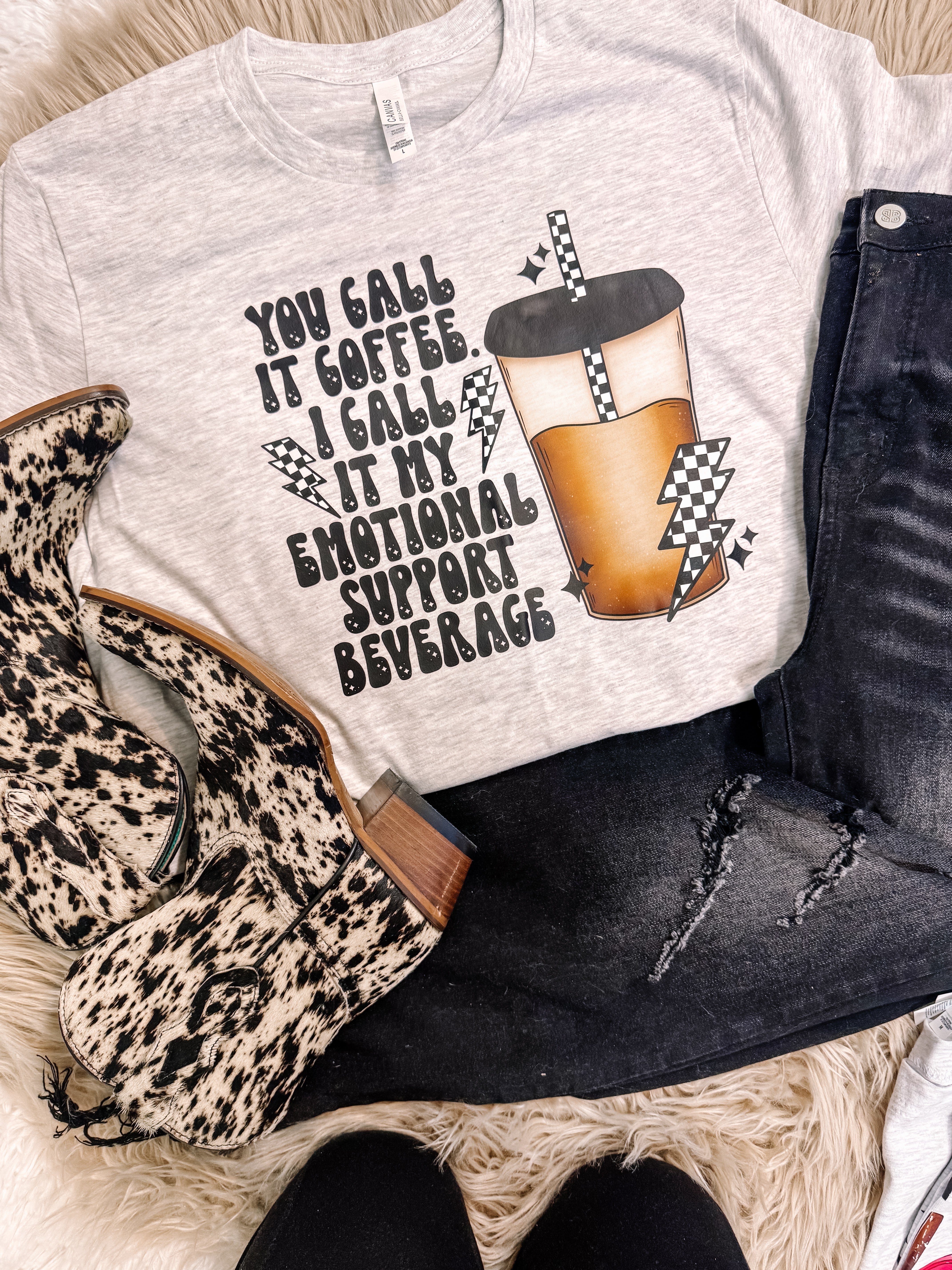 Emotional Support Beverage Caffeine Mental Health Graphic Tee - Aaria Tees Aaria Tees