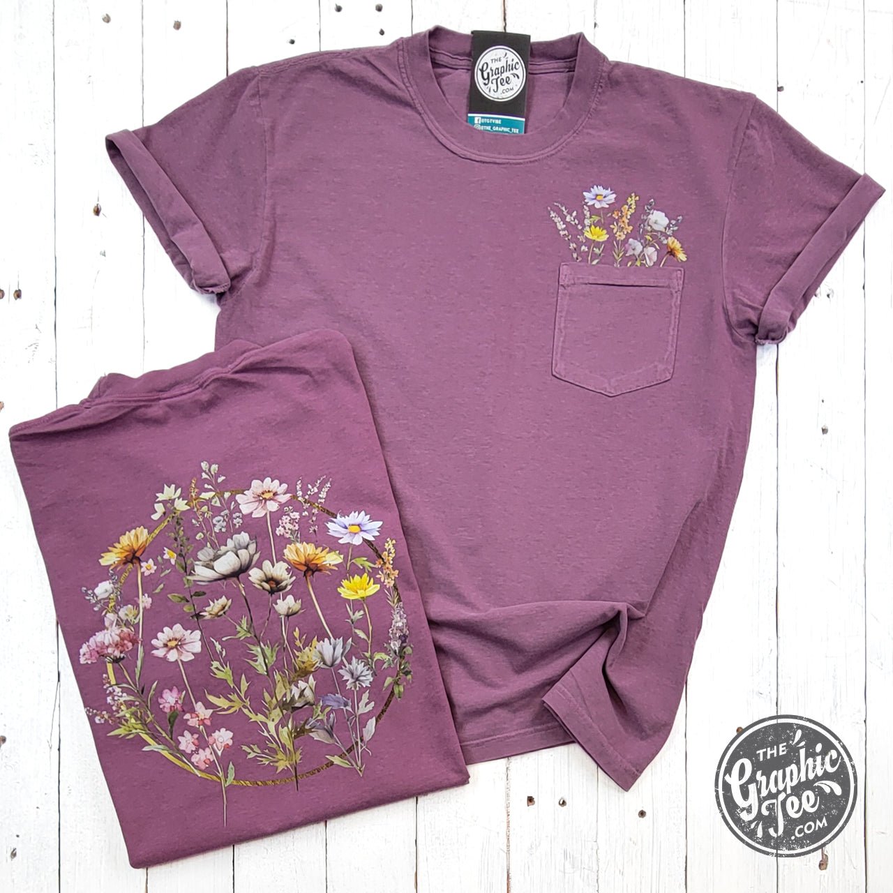 Everlasting Wildflower Berry Comfort Colors Pocket Short Sleeve Tee - Aaria Tees Aaria Tees