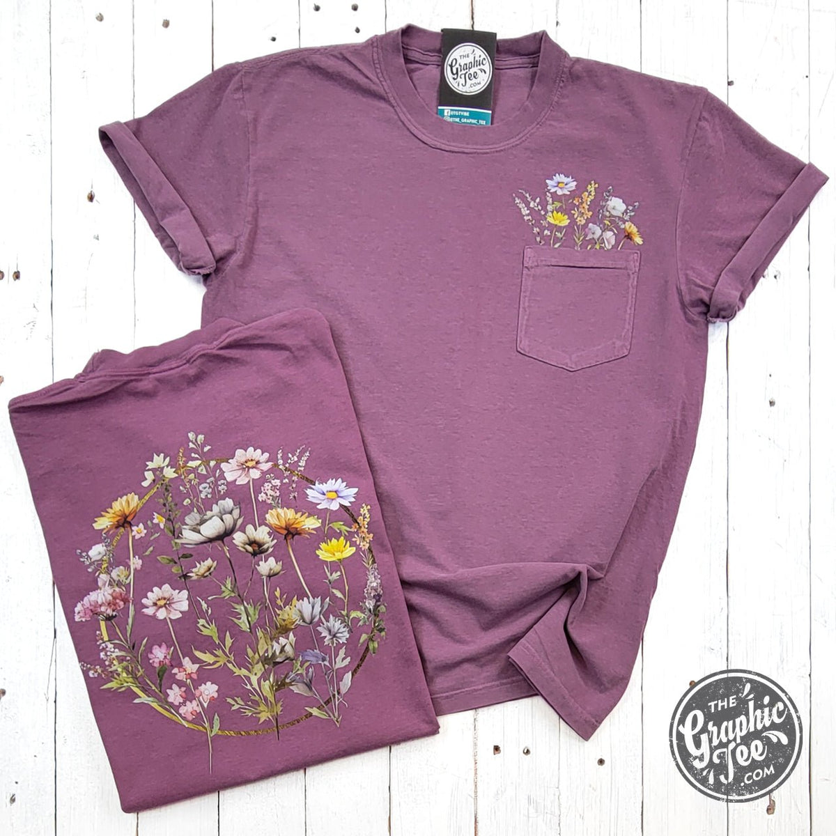 Everlasting Wildflower Berry Comfort Colors Pocket Short Sleeve Tee - Aaria Tees