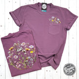 Everlasting Wildflower Berry Comfort Colors Pocket Short Sleeve Tee - Aaria Tees Aaria Tees