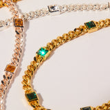 May Birthstone Emerald Curb Chain Bracelet - Aaria Tees Aaria Tees