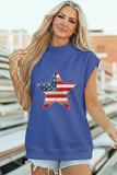 Sky Blue Faux Patchwork Patriotic Star Printed High Neck Top Aaria Tees