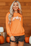 Grapefruit Orange Spooky Graphic Halloween Crew Neck Holiday Sweatshirt Aaria Tees