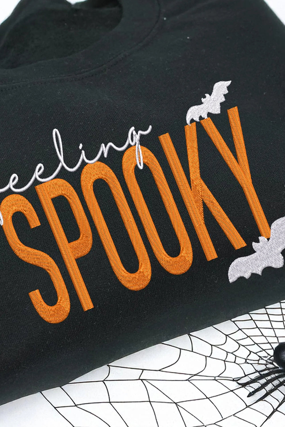 Black Feeling Spooky Halloween Embroidered Graphic Baggy Sweatshirt - Aaria Tees Aaria Tees