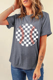 Gray Vintage Checkered Baseball Graphic Tee - Aaria Tees Aaria Tees