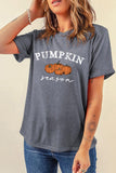 Gray Pumpkin Season Graphic Round Neck Short Sleeve T-Shirt Aaria Tees