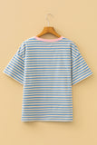 Sky Blue Stripe Patriotic Sequin Stars Decoration Short Sleeve T Shirt Aaria Tees