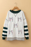White Stripe Bowknot Patched Pattern Contrast Stitching Pullover Trendy Sweatshirt Aaria Tees