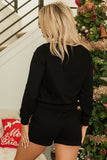 Black Sequin Merry Graphic Pullover and Shorts Outfit - Aaria Tees Aaria Tees