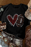Black Rhinestone Rugby Football Heart Shape Graphic T Shirt - Aaria Tees Aaria Tees