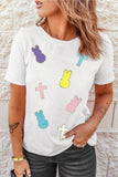 White Chenille Bunny Cross Patch Easter T Shirt - Aaria Tees Aaria Tees